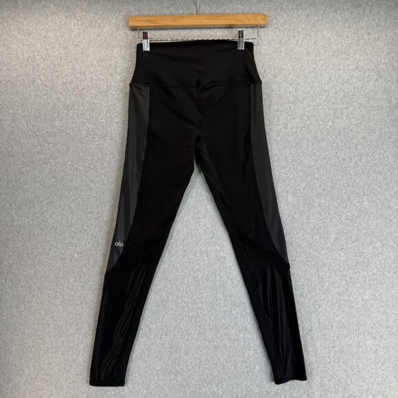ALO Yoga Womens‎ Black Gray Leggings Sheer Mesh Panel Workout Gym Size Small - Picture 7 of 14